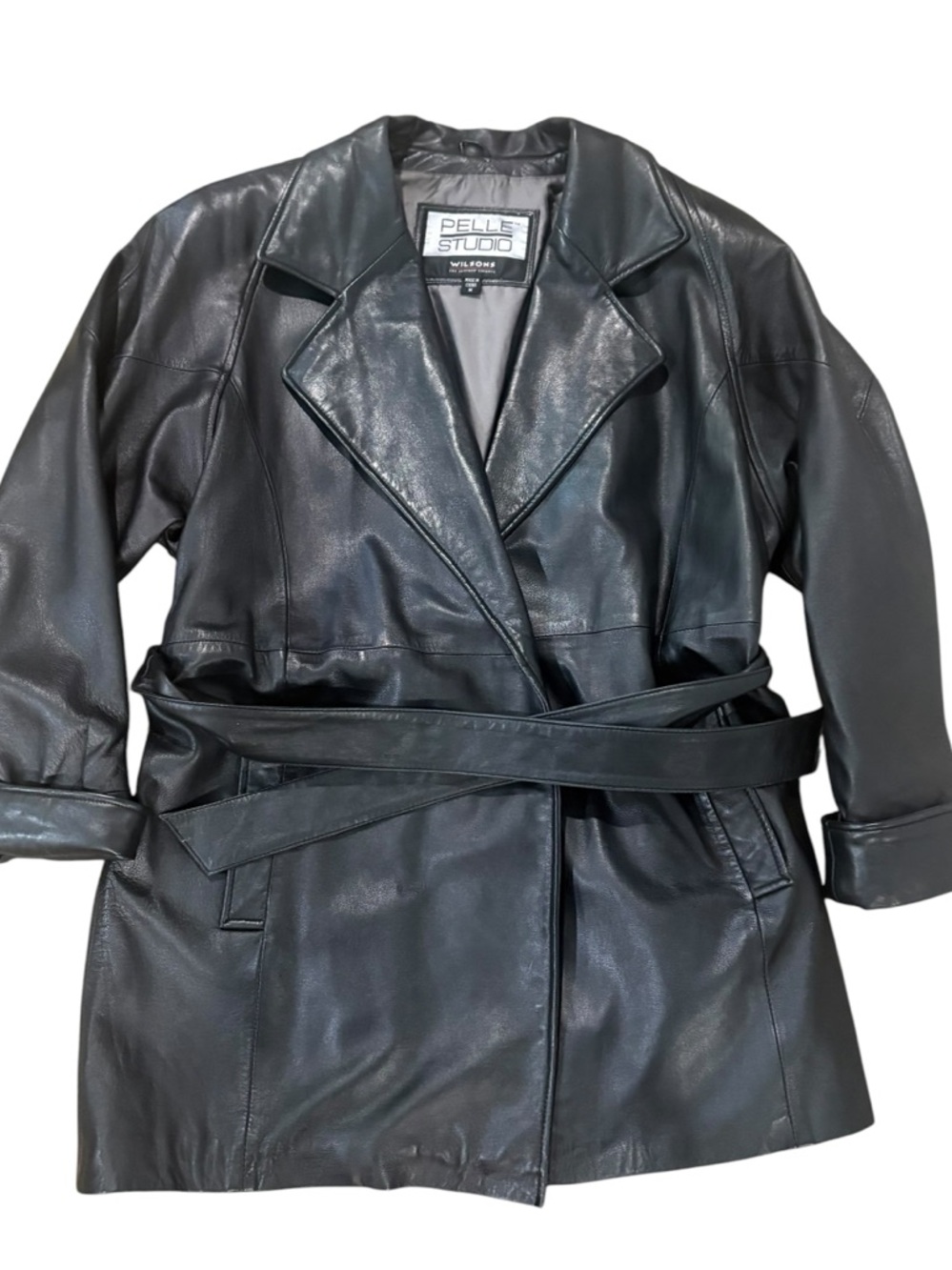 Pelle Studio Black Leather Belted Jacket size medium